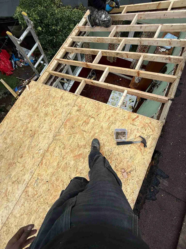 Exposed timber roof structure