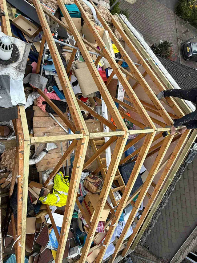 Exposed timber roof structure