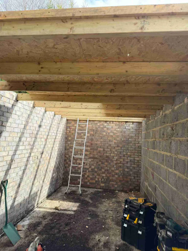 Exposed timber roof structure