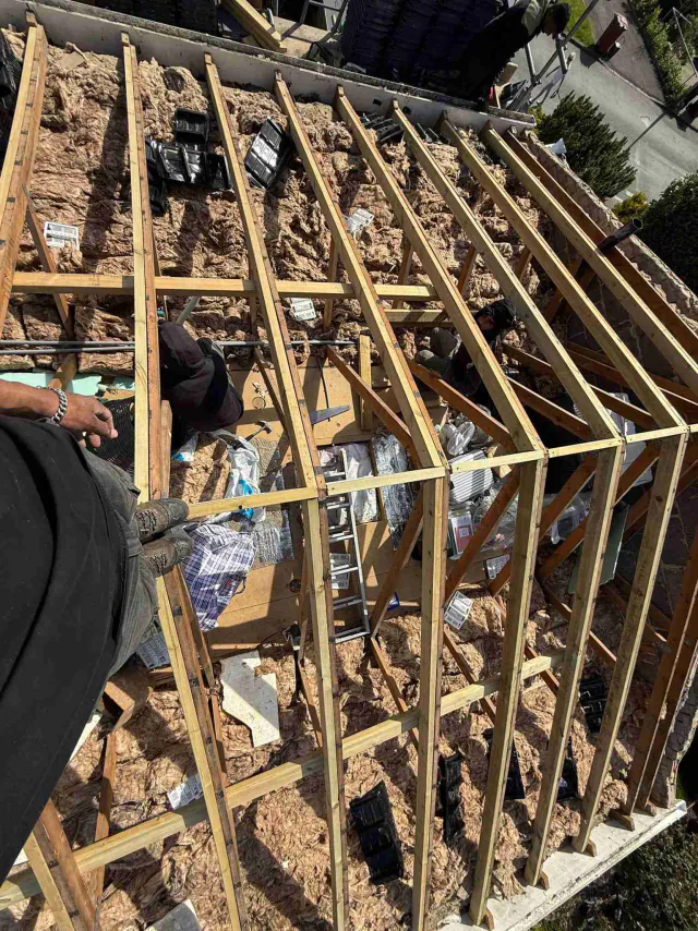 Exposed timber roof structure