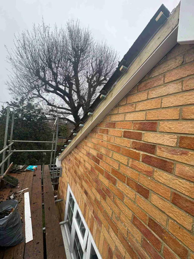 Fascia board beneath a roof edge