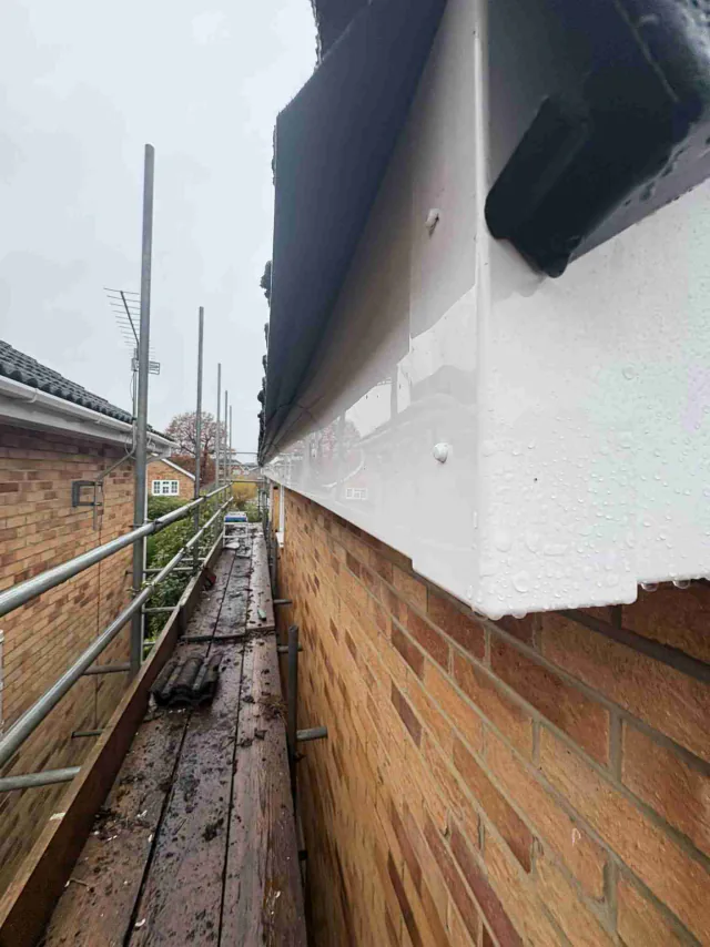 Fascia board beneath a roof edge