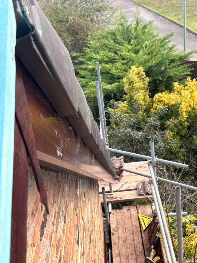 Fascia board beneath a roof edge