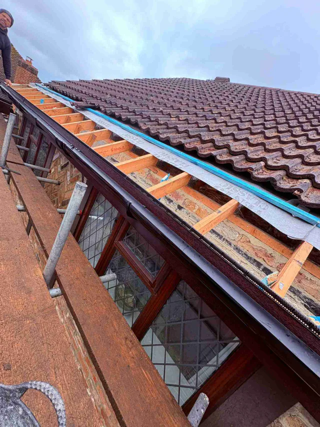 Fascia board beneath a roof edge