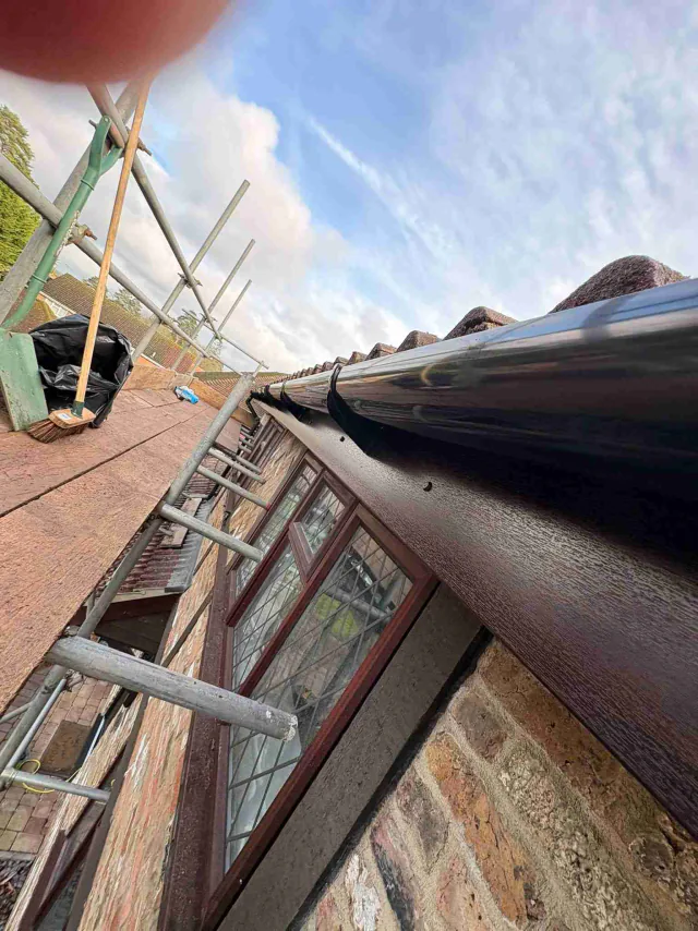 Fascia board beneath a roof edge