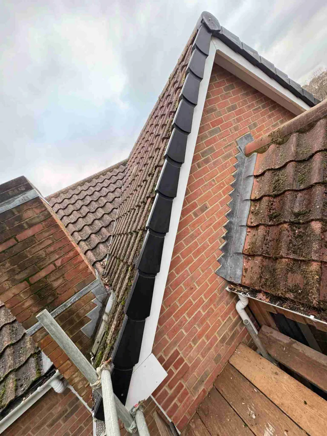 Fascia board beneath a roof edge