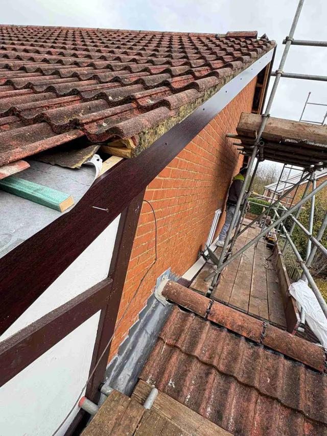 Fascia board beneath a roof edge