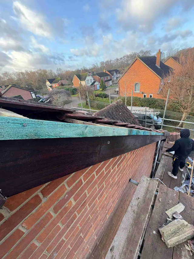 Fascia board beneath a roof edge