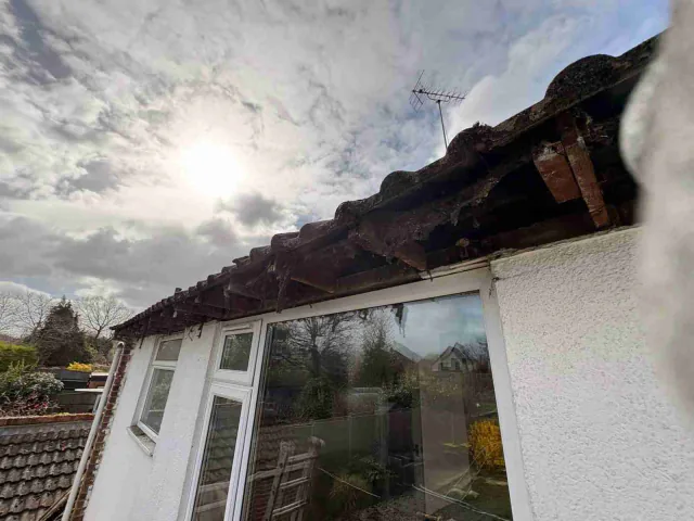 Fascia board beneath a roof edge
