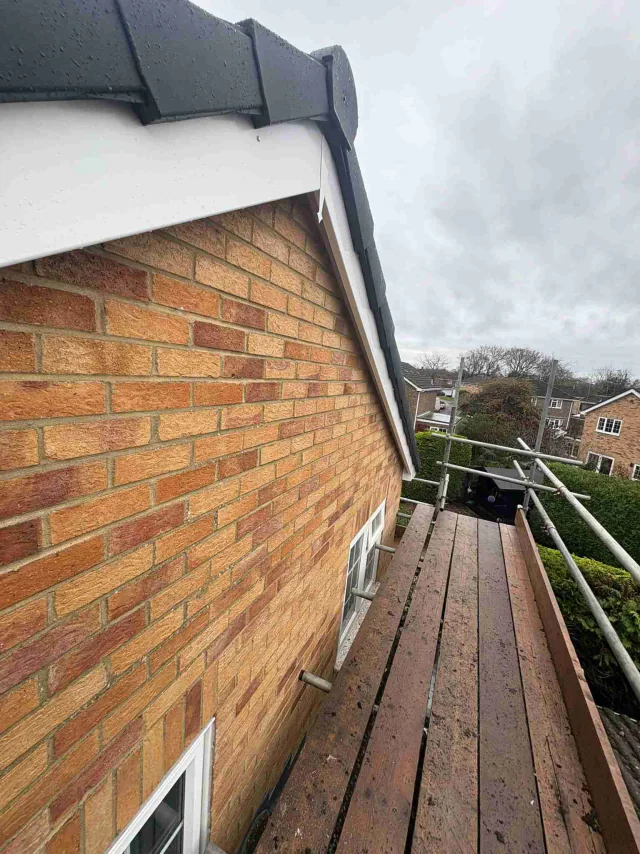 Fascia board beneath a roof edge