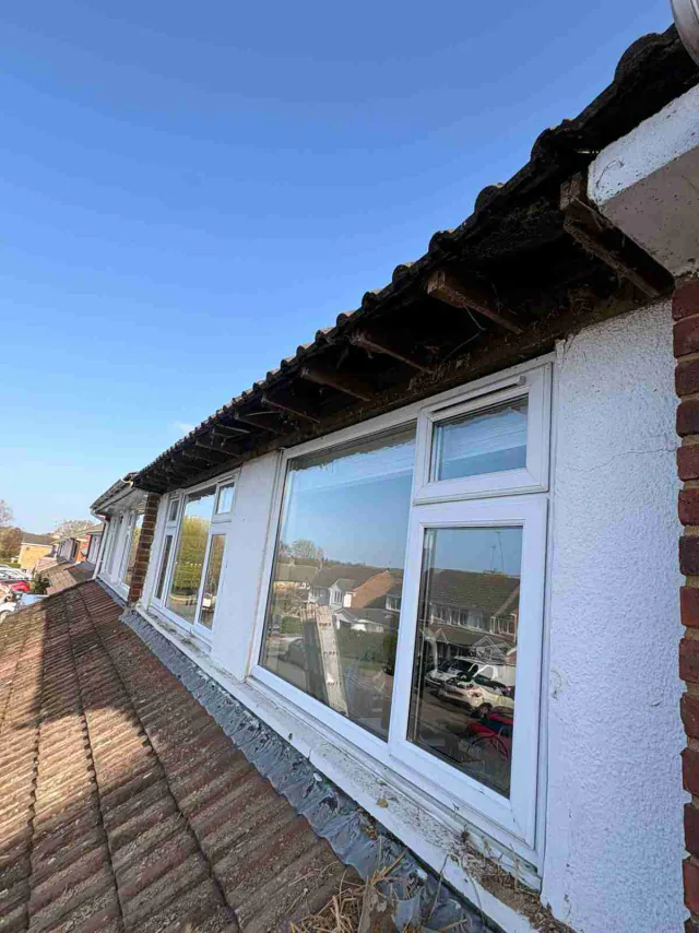 Fascia board beneath a roof edge