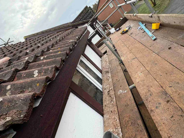Fascia board beneath a roof edge