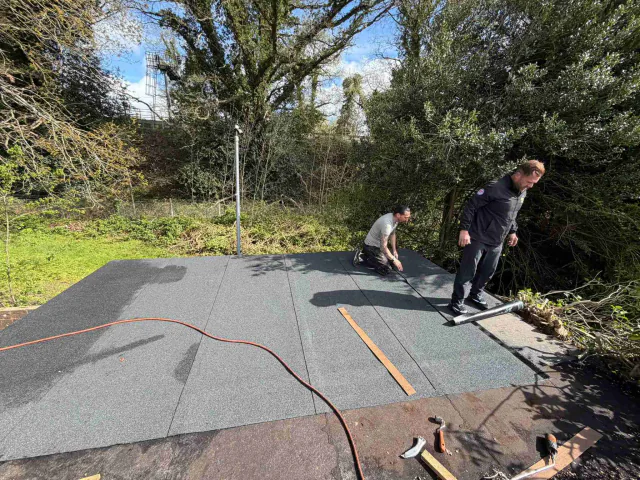 Flat roof surface during roofing work