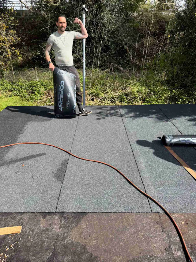 Flat roof surface during roofing work