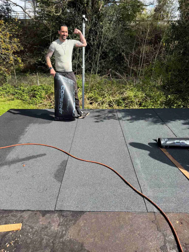 Flat roof surface during roofing work