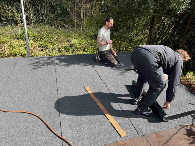 Flat roof surface during roofing work