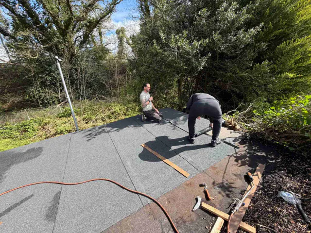 Flat roof surface during roofing work