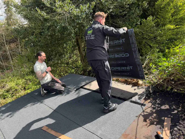 Flat roof surface during roofing work