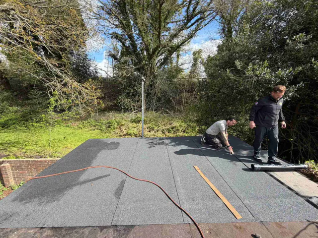Flat roof surface during roofing work
