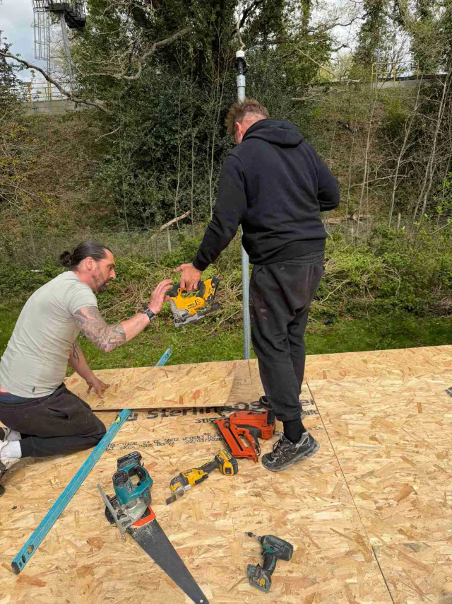 Flat roof surface during roofing work