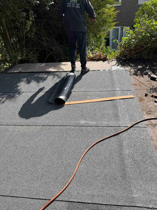 Flat roof surface during roofing work
