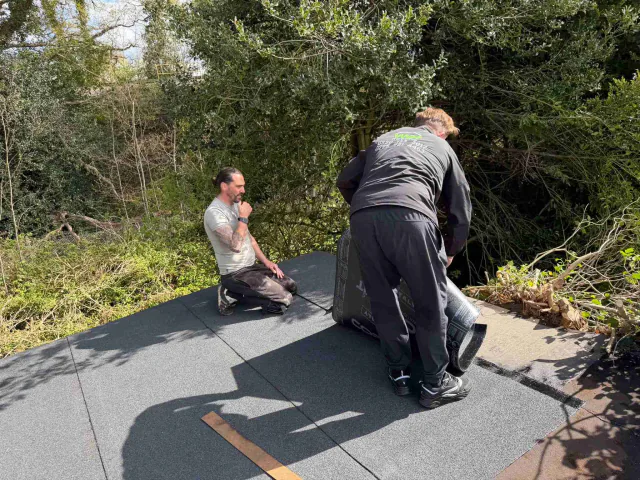 Flat roof surface during roofing work