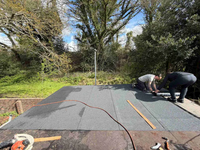 Flat roof surface during roofing work