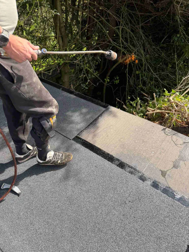 Flat roof surface during roofing work