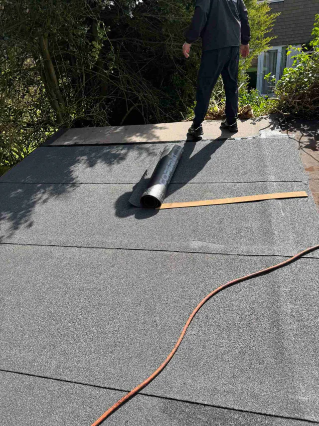Flat roof surface during roofing work