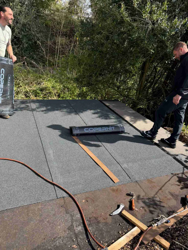Flat roof surface during roofing work
