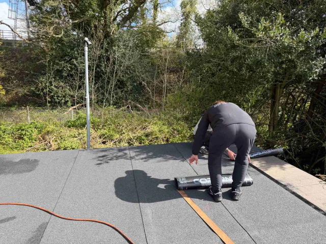 Flat roof surface during roofing work