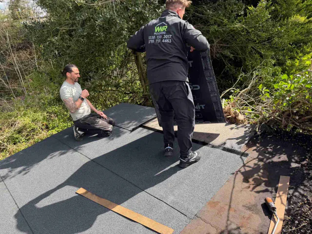 Flat roof surface during roofing work