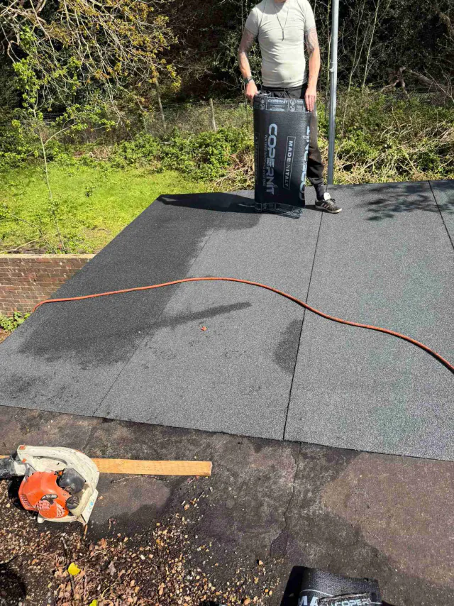 Flat roof surface during roofing work