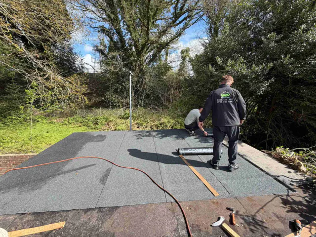 Flat roof surface during roofing work