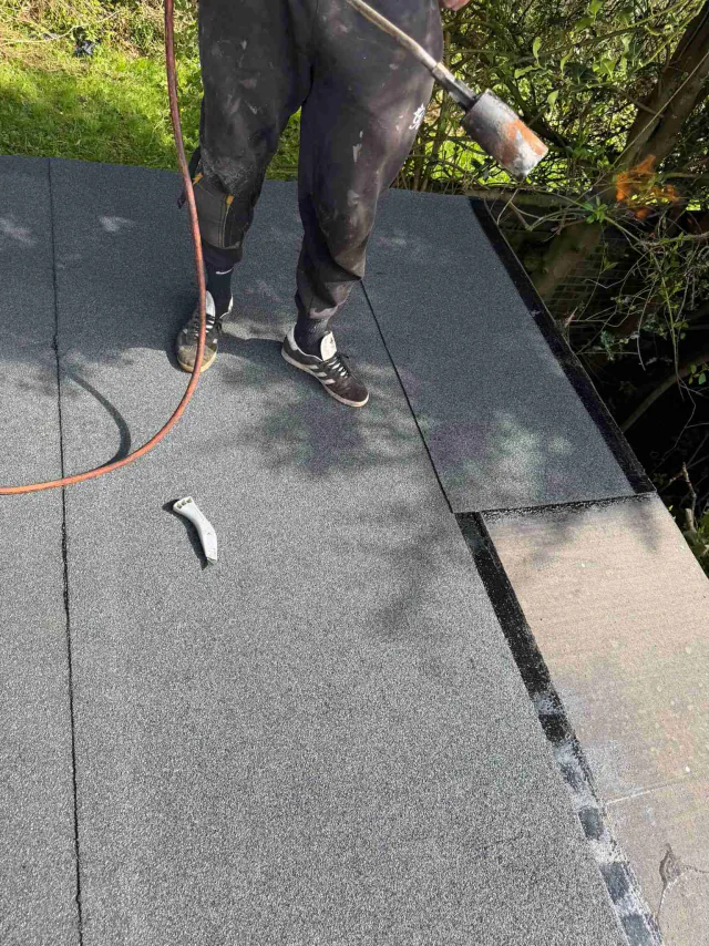 Flat roof surface during roofing work