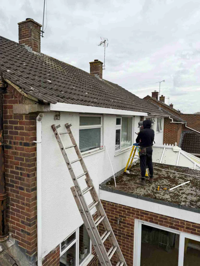 Roofline work viewed from scaffolding
