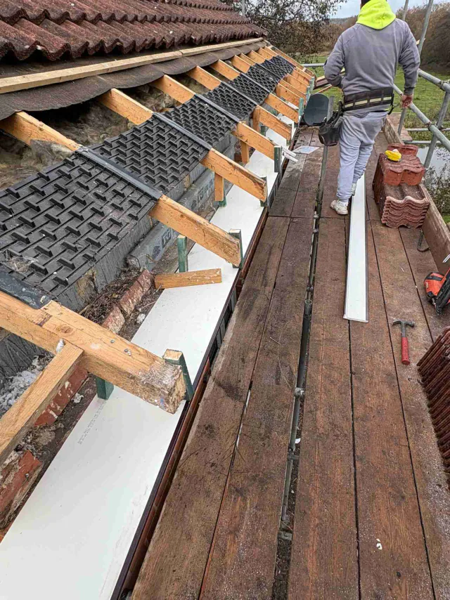 Roofline work viewed from scaffolding