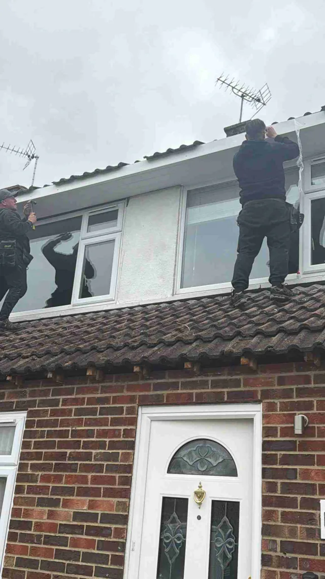 Roofline work viewed from scaffolding
