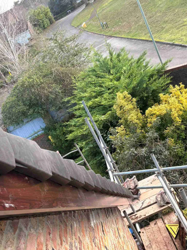 Roofline work viewed from scaffolding