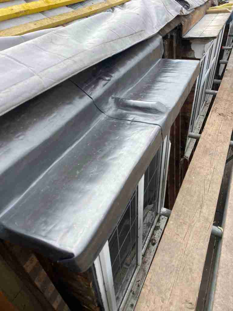 Roofline work viewed from scaffolding