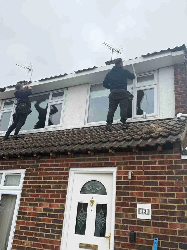Roofline work viewed from scaffolding