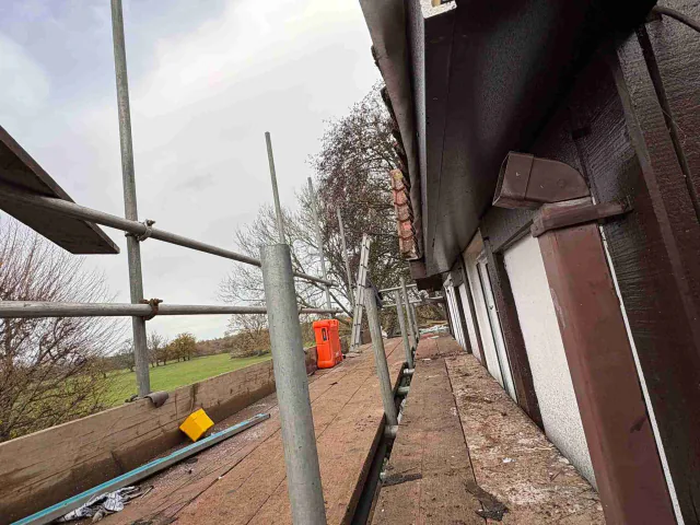 Roofline work viewed from scaffolding