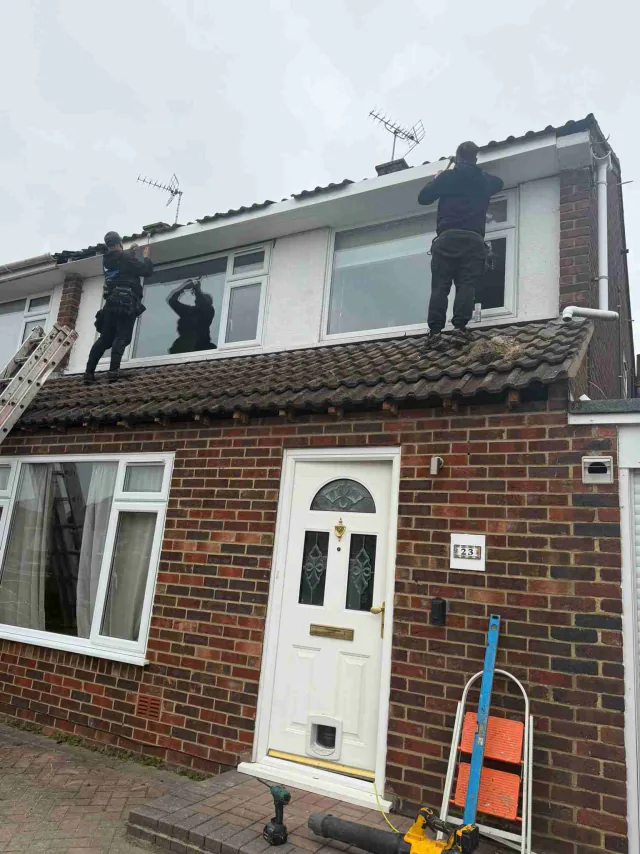Roofline work viewed from scaffolding