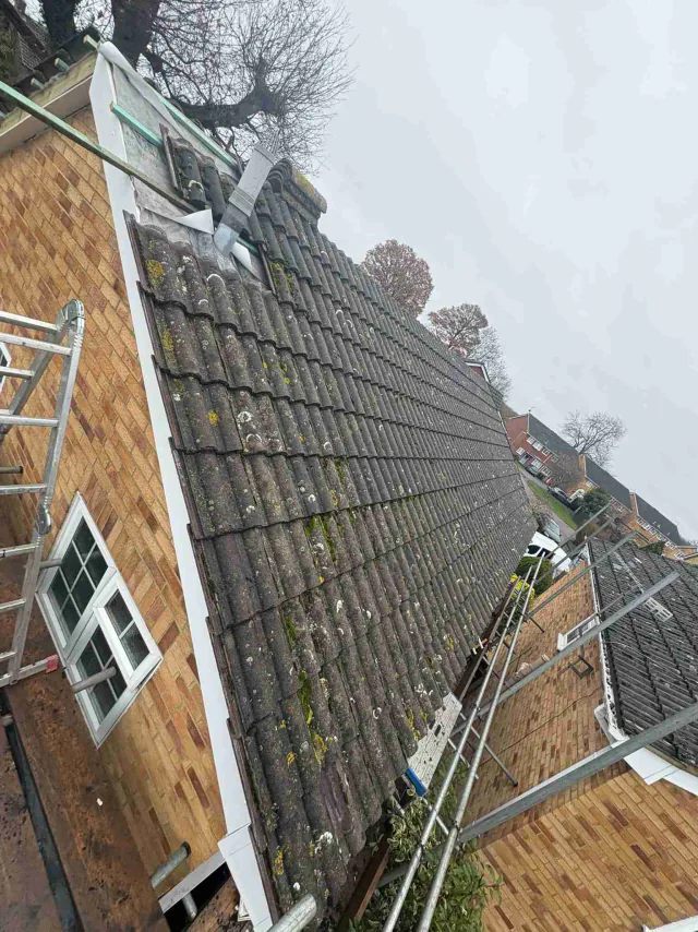 Roofline work viewed from scaffolding