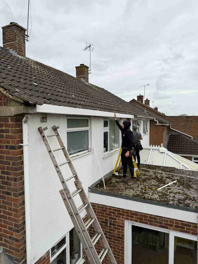 Roofline work viewed from scaffolding