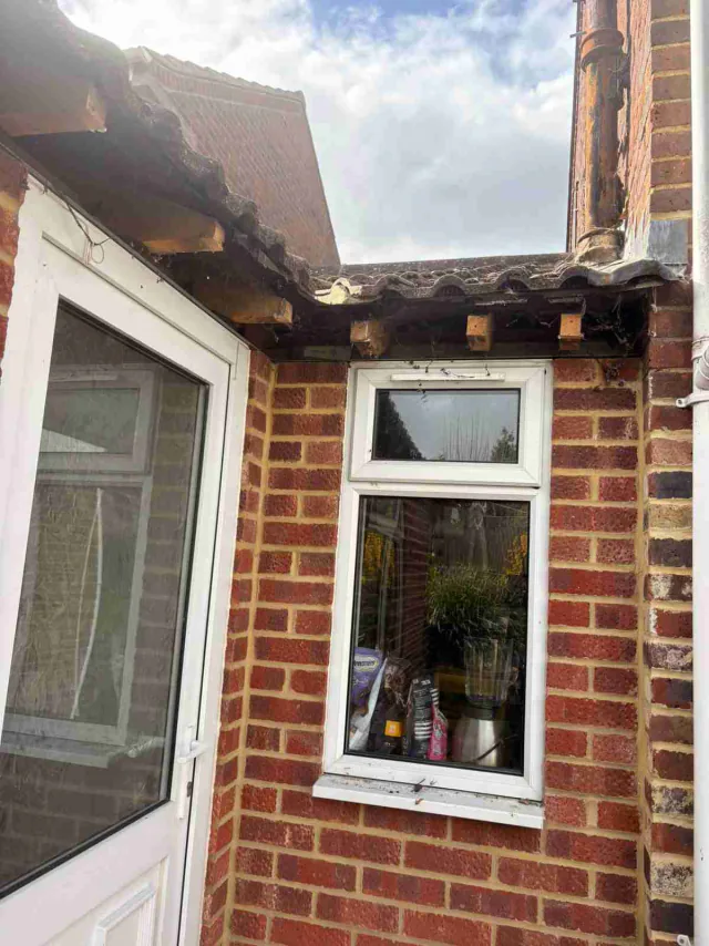 Roofline work viewed from scaffolding