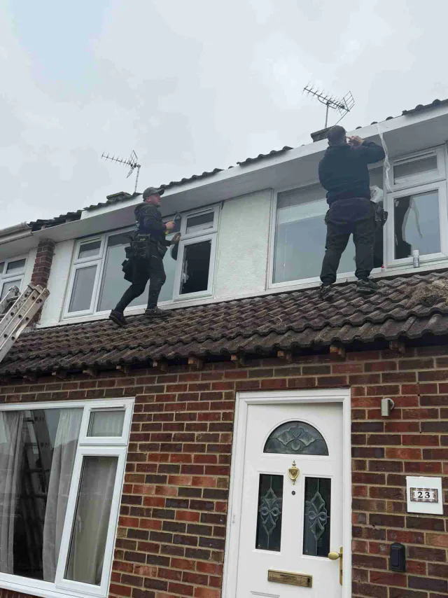 Roofline work viewed from scaffolding