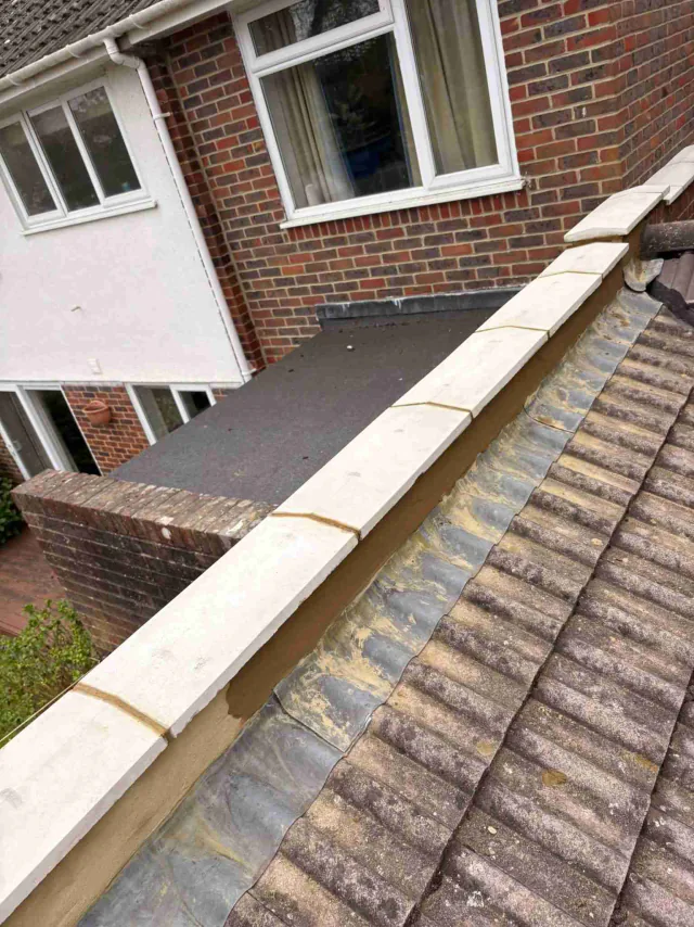 Tiled roof at the gutter edge