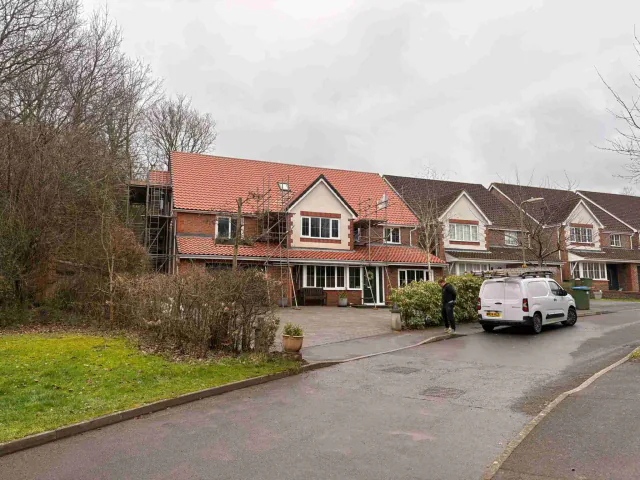 Tiled-roof property with scaffold access