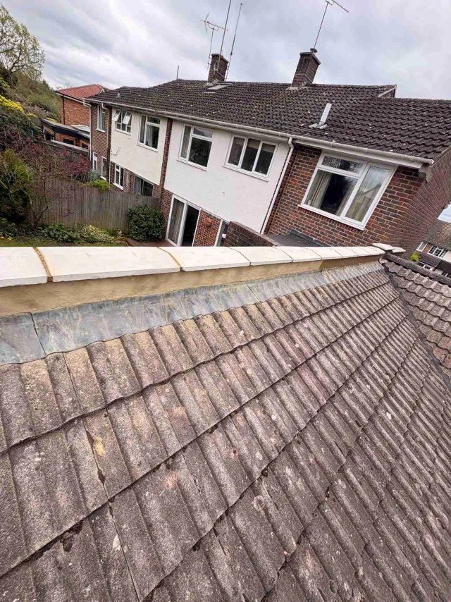 Tiled roof with ridge tiles